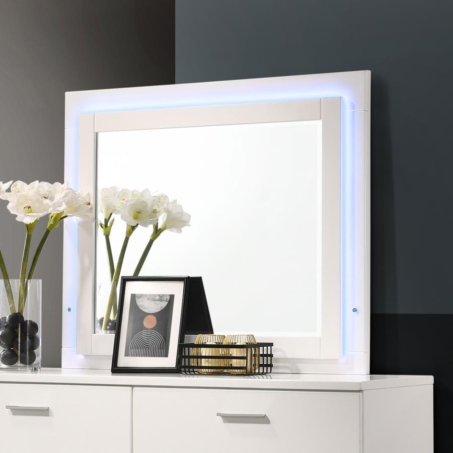 Felicity - Wood LED Dresser Mirror - White High Gloss by CoasterEssence | Bel Furniture