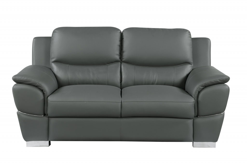 Faux Leather Love Seat - Gray / Silver