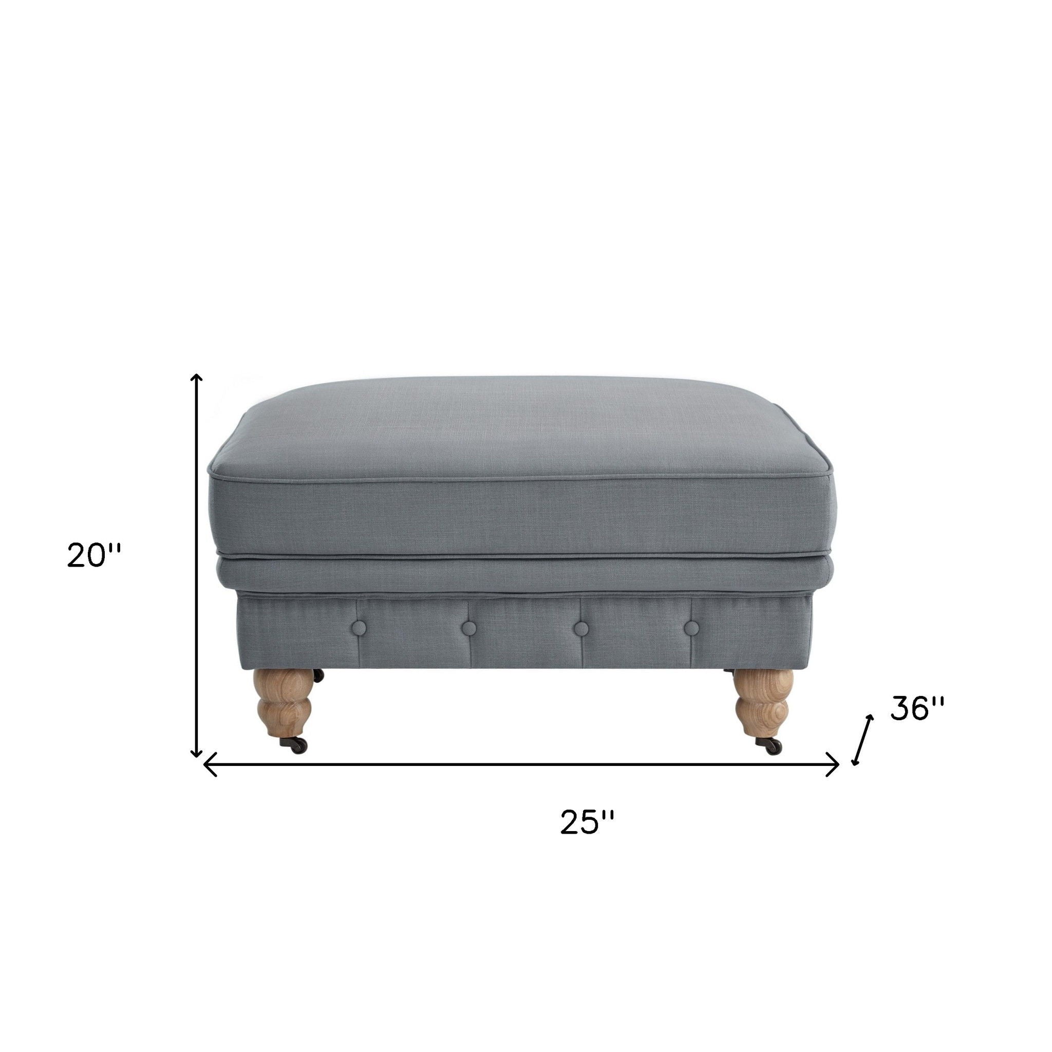 Linen And Natural Rolling Tufted Cocktail Ottoman - Gray