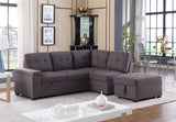 Katie - Linen Sleeper Sectional Sofa With Storage Ottoman, Storage Arm - Brown by Lilola Home | Bel Furniture
