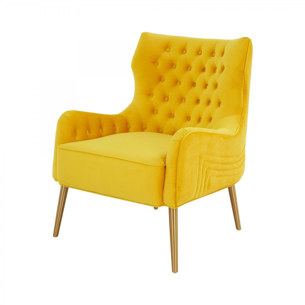 Gold Solid Color Arm Chair - Yellow Velvet And