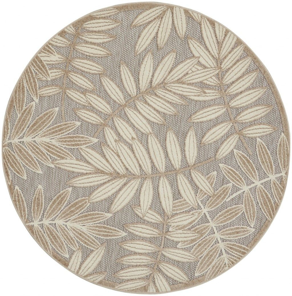 8' Round Round Floral Indoor / Outdoor Area Rug - Gray / Ivory