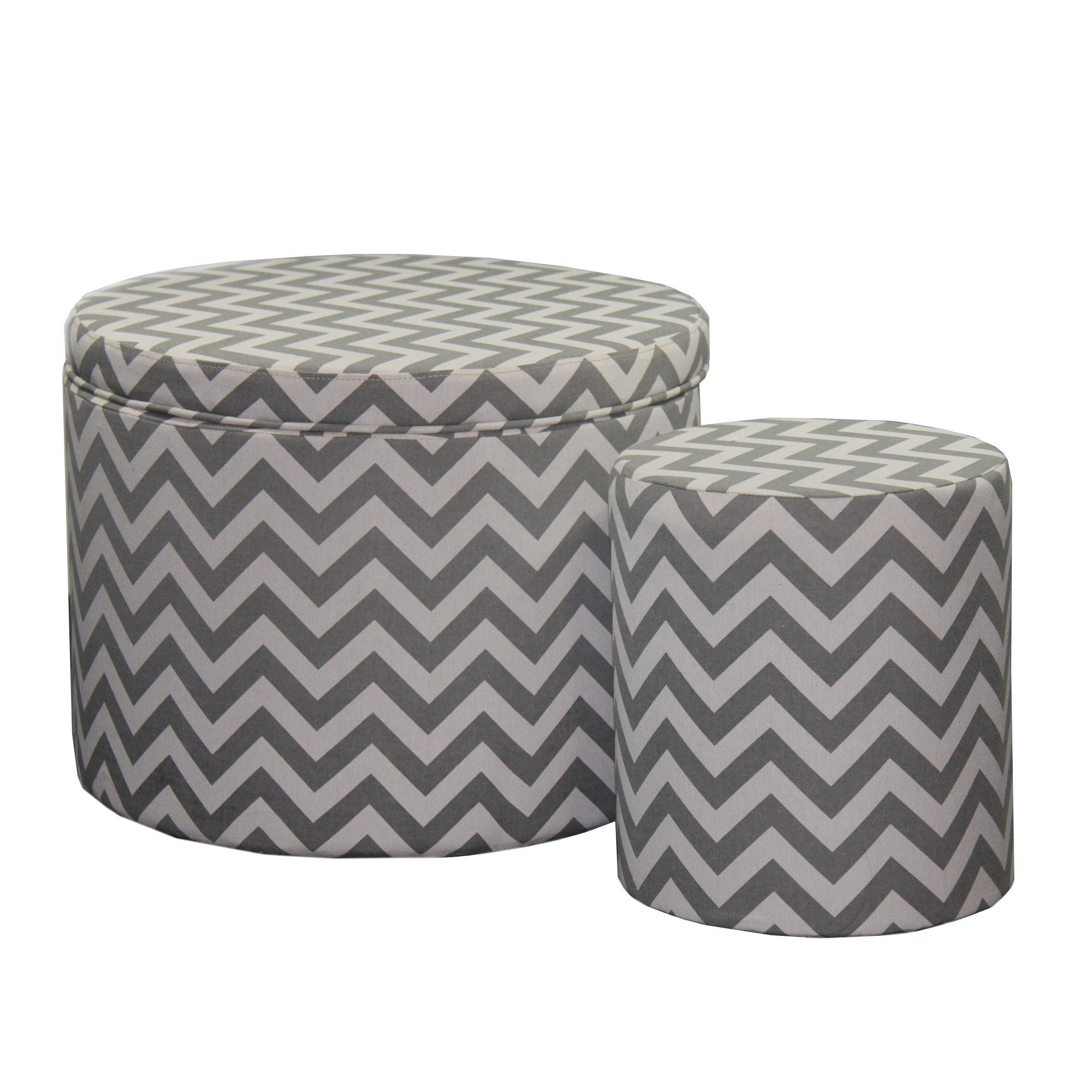 Polyester Blend Round Geometric Footstool Ottoman - Gray