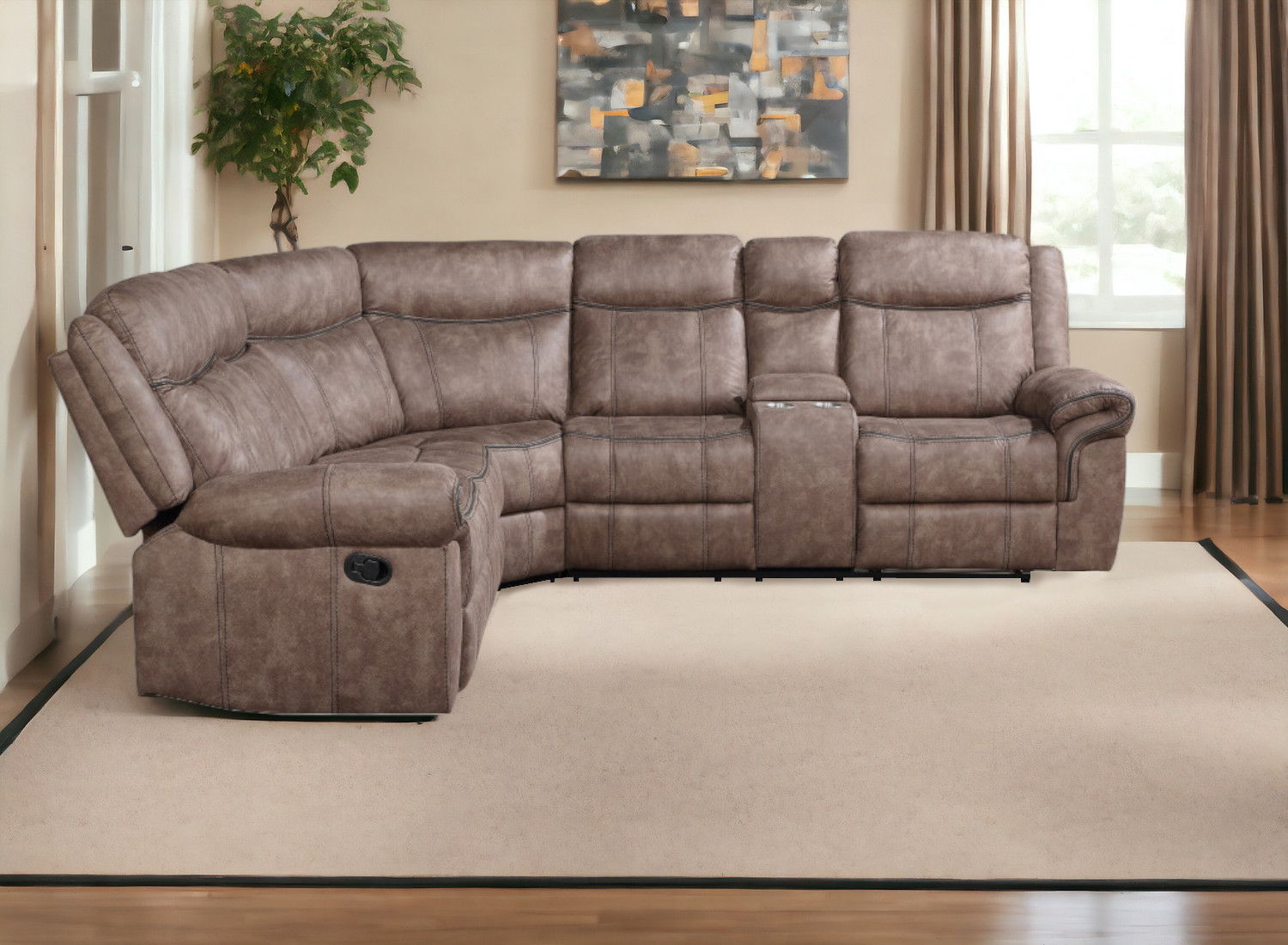 Velvet Reclining L Shaped Six Piece Corner Sectional With Console - Chocolate