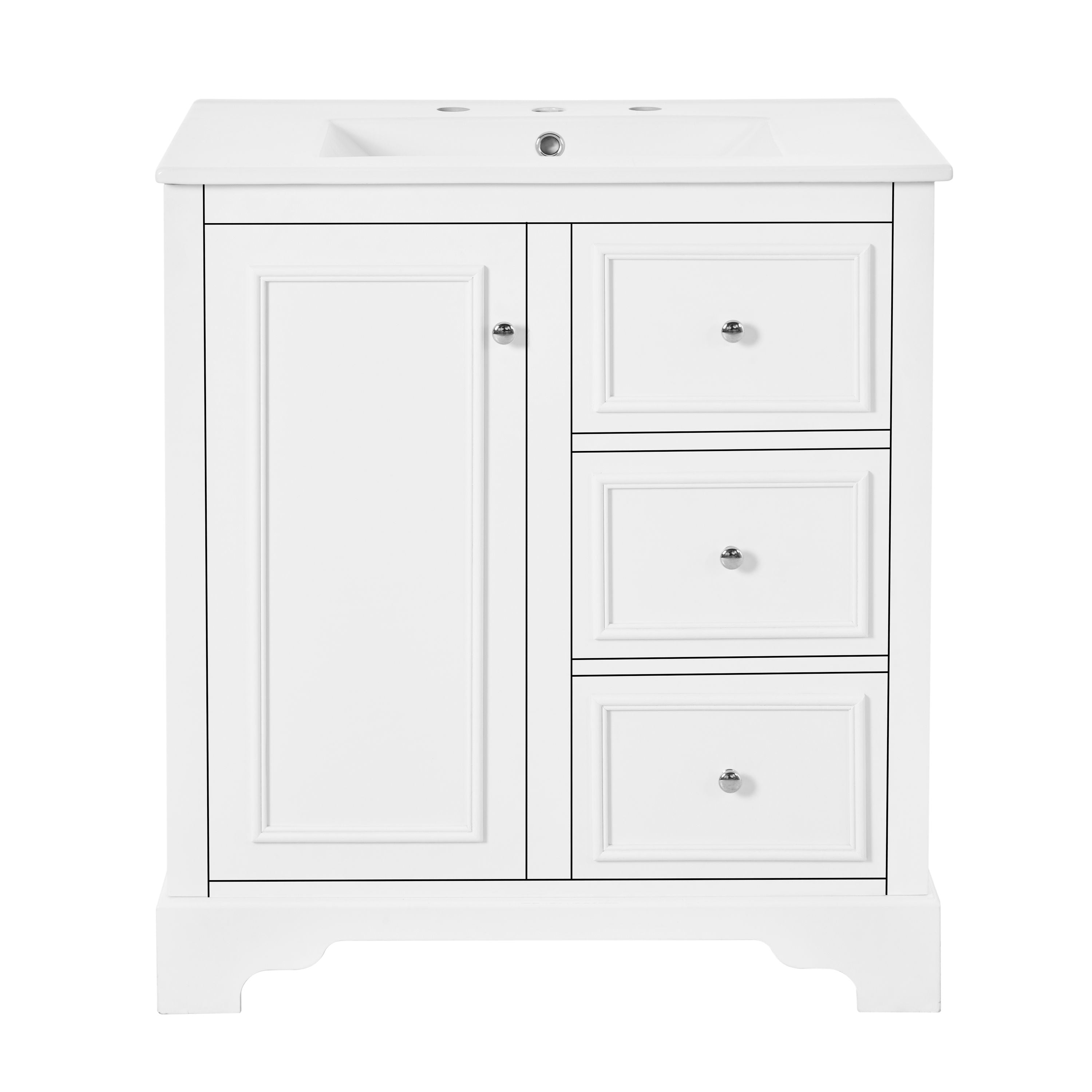 Bathroom Vanity Cabinet With Ceramic Basin, 3 Drawers And Adjustable Shelves