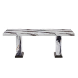 Dining Table With Double Pedestal Base - Black White