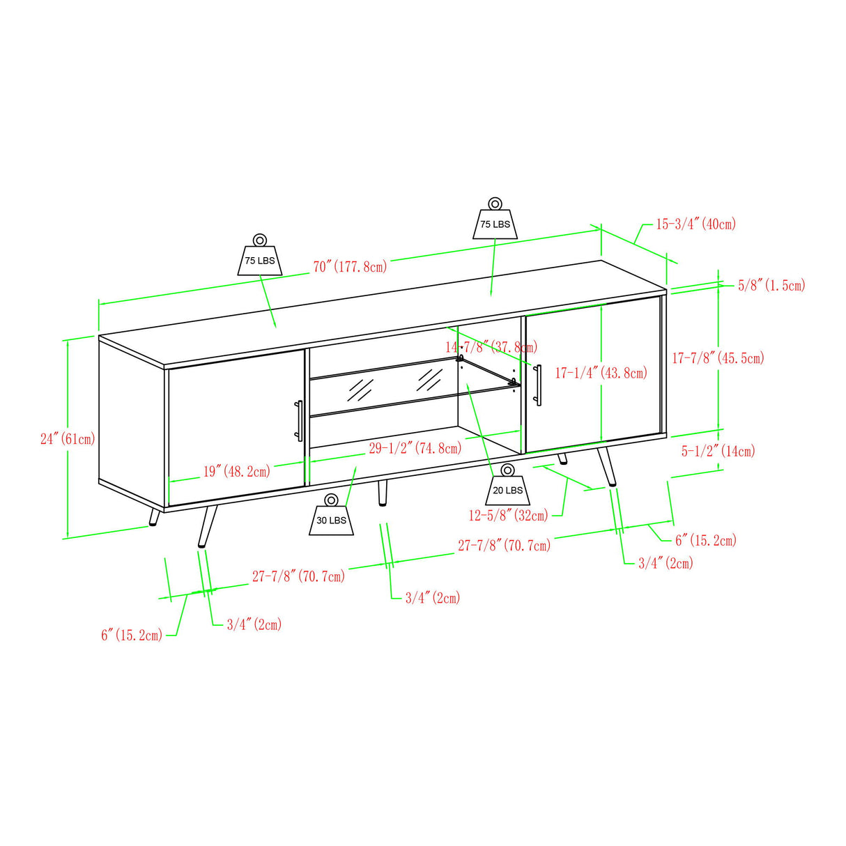 Mid-Century Modern 2 Door TV Stand With Glass Shelf by Walker Edison | Bel Furniture