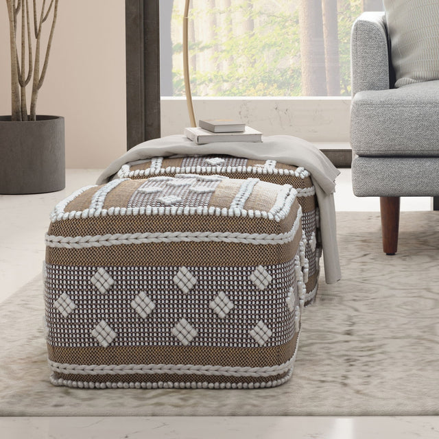 Mapleton - Outdoor / Indoor Pouf - Beige Gray / White by Simpli-Home | Bel Furniture