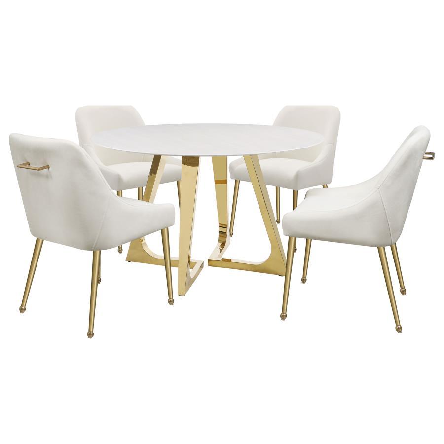 Gwynn - Round Marble Stainless Steel Dining Table - Gold by Coaster Fine Furniture | Bel Furniture