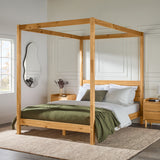 Queen Canopy Bed Frame Modern Minimalist Boho - Natural Pine by Walker Edison | Bel Furniture