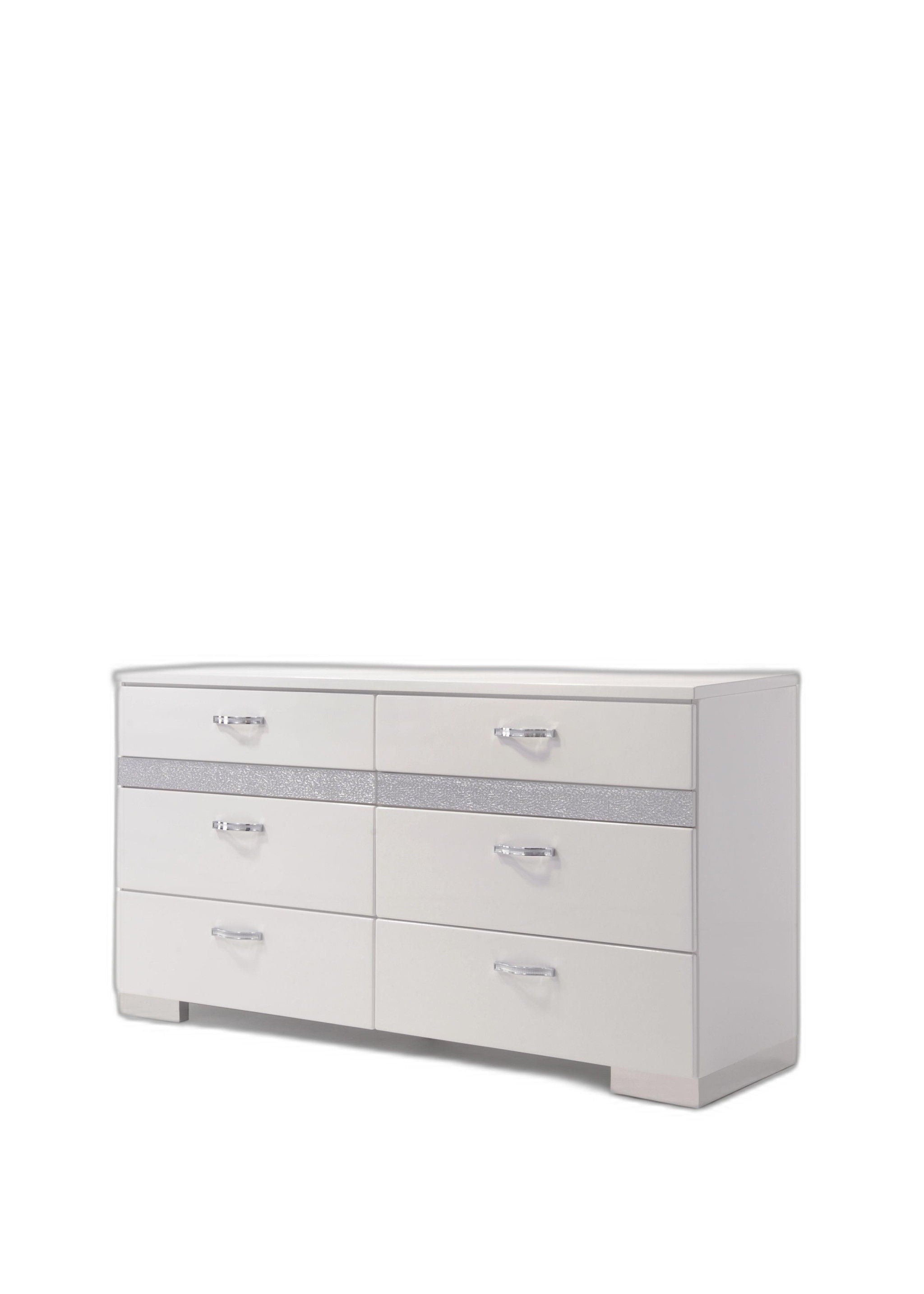 High Gloss Eight Drawer Double Dresser - White