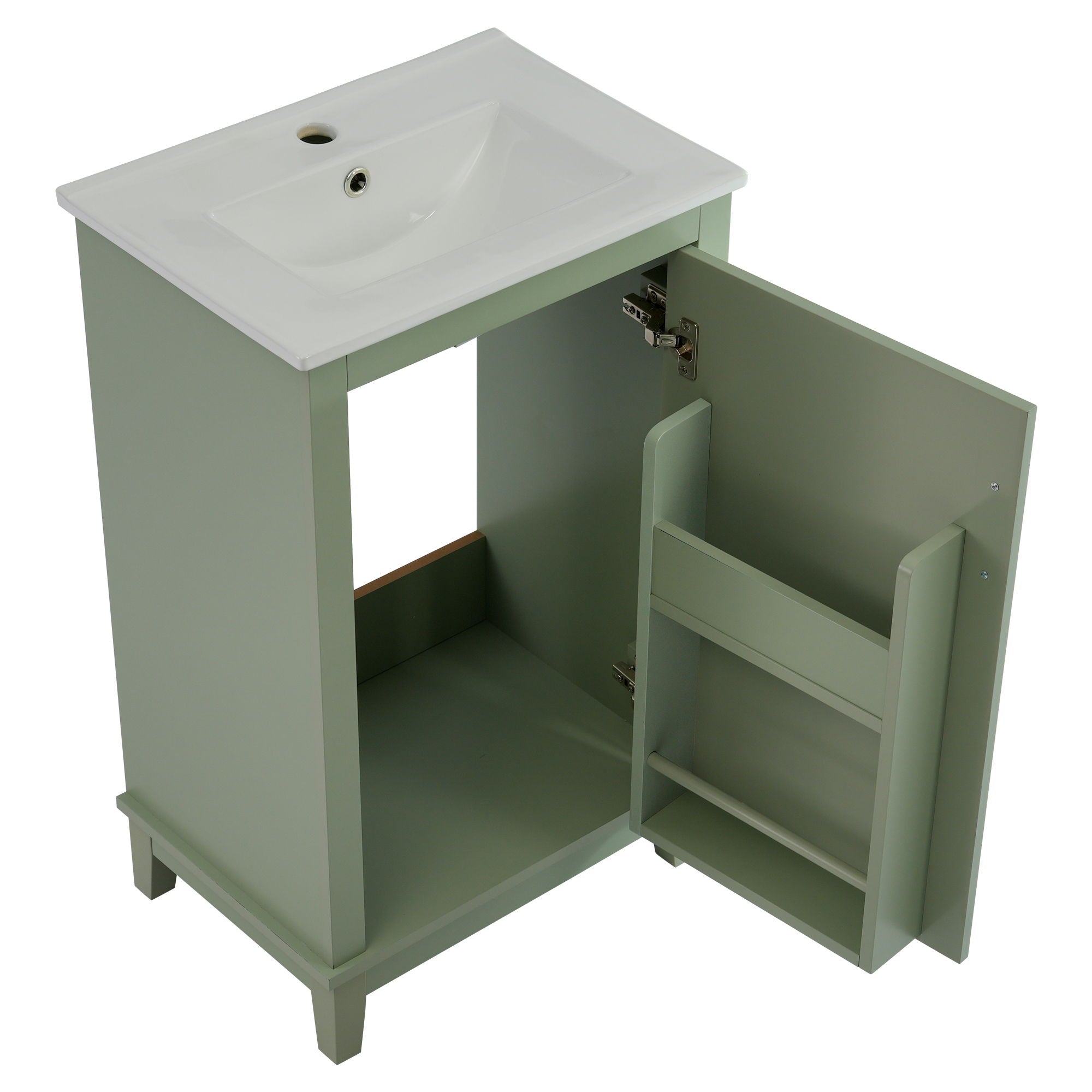 Modern Small Bathroom Vanity Cabinet With Ceramic Basin, Ample Storage, 1 Soft Close Door