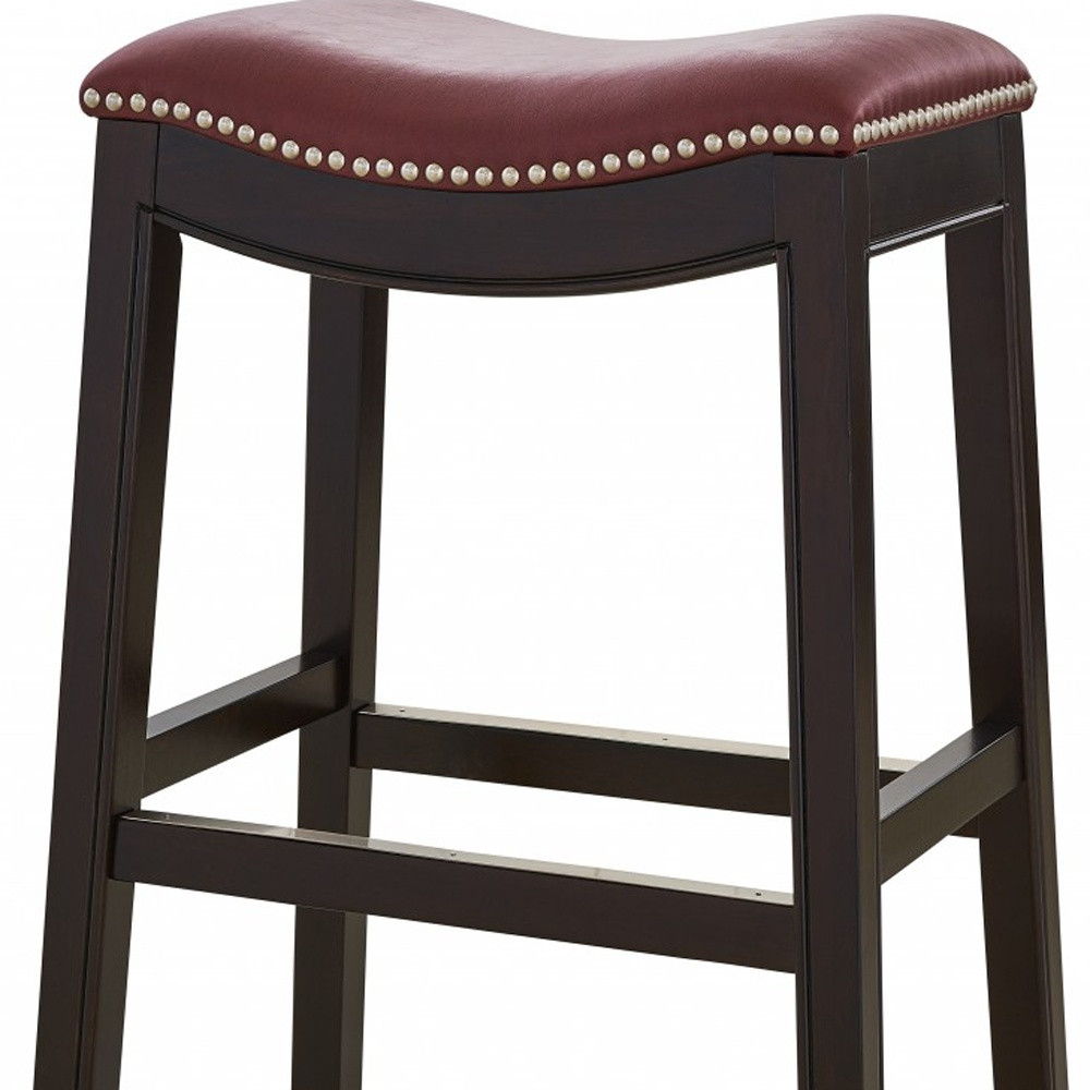 Solid Wood Backless Bar Chair - Dark Red / Espresso