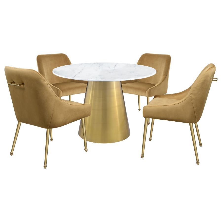 Ambrose - Round Marble Top Dining Table - Brushed Gold