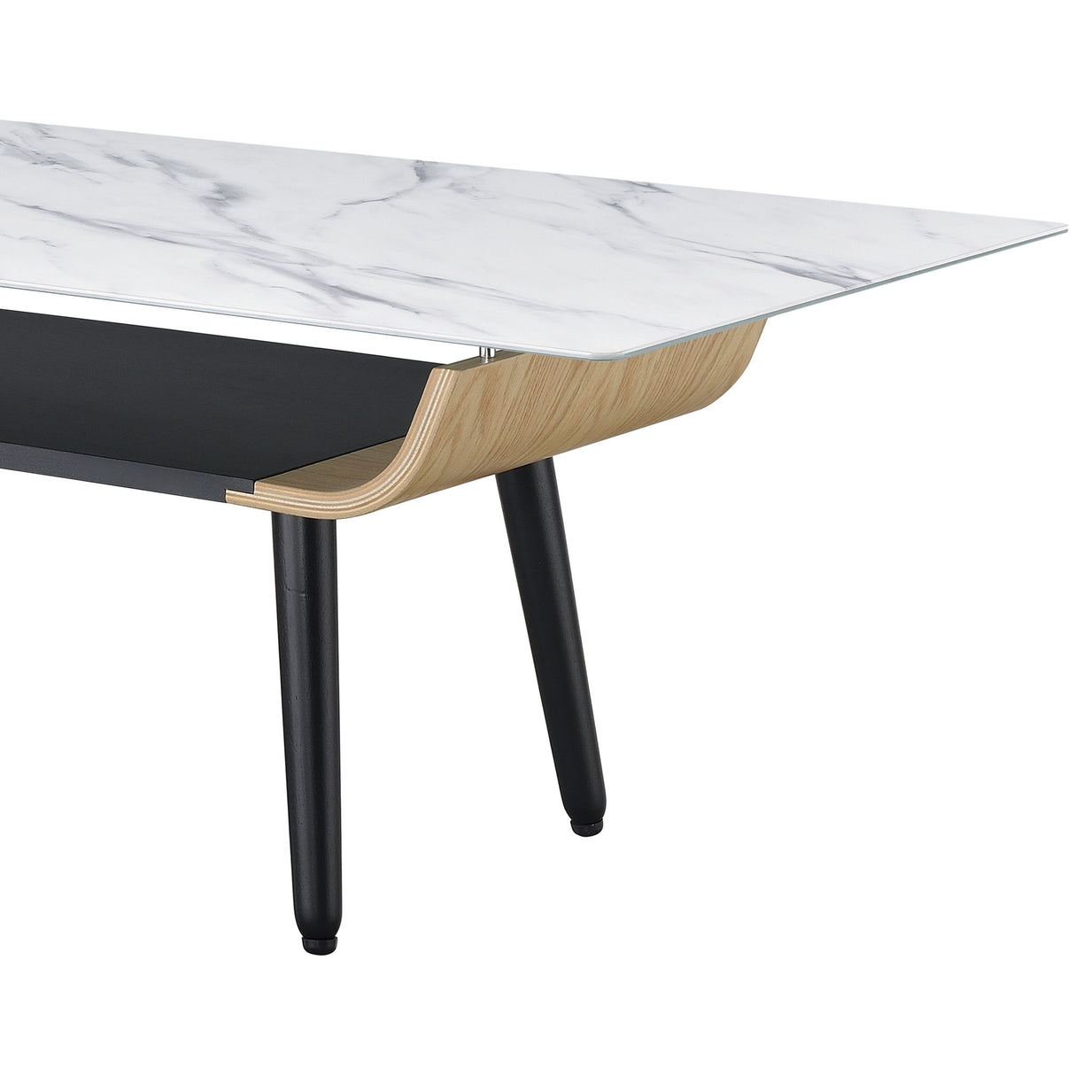 Landon - Coffee Table With Glass Marble Texture Top And Bent Wood Design by Lilola Home | Bel Furniture