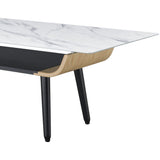 Landon - Coffee Table With Glass Marble Texture Top And Bent Wood Design by Lilola Home | Bel Furniture