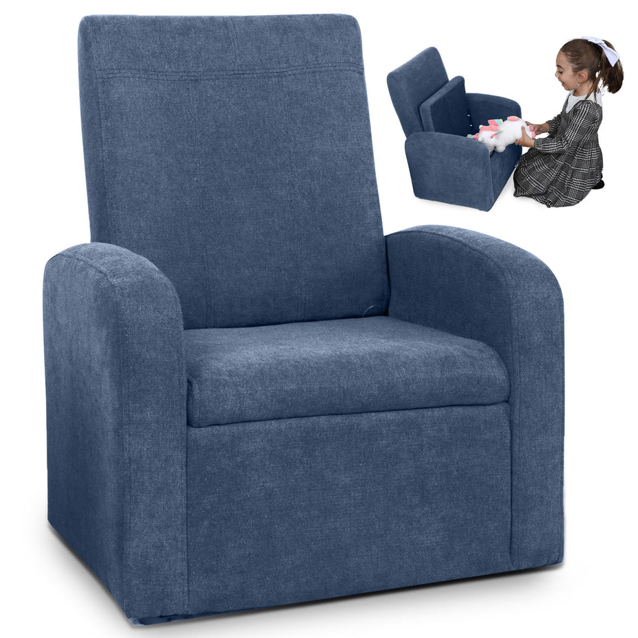 Kids Comfy Upholstered Recliner Chair With Storage - Blue