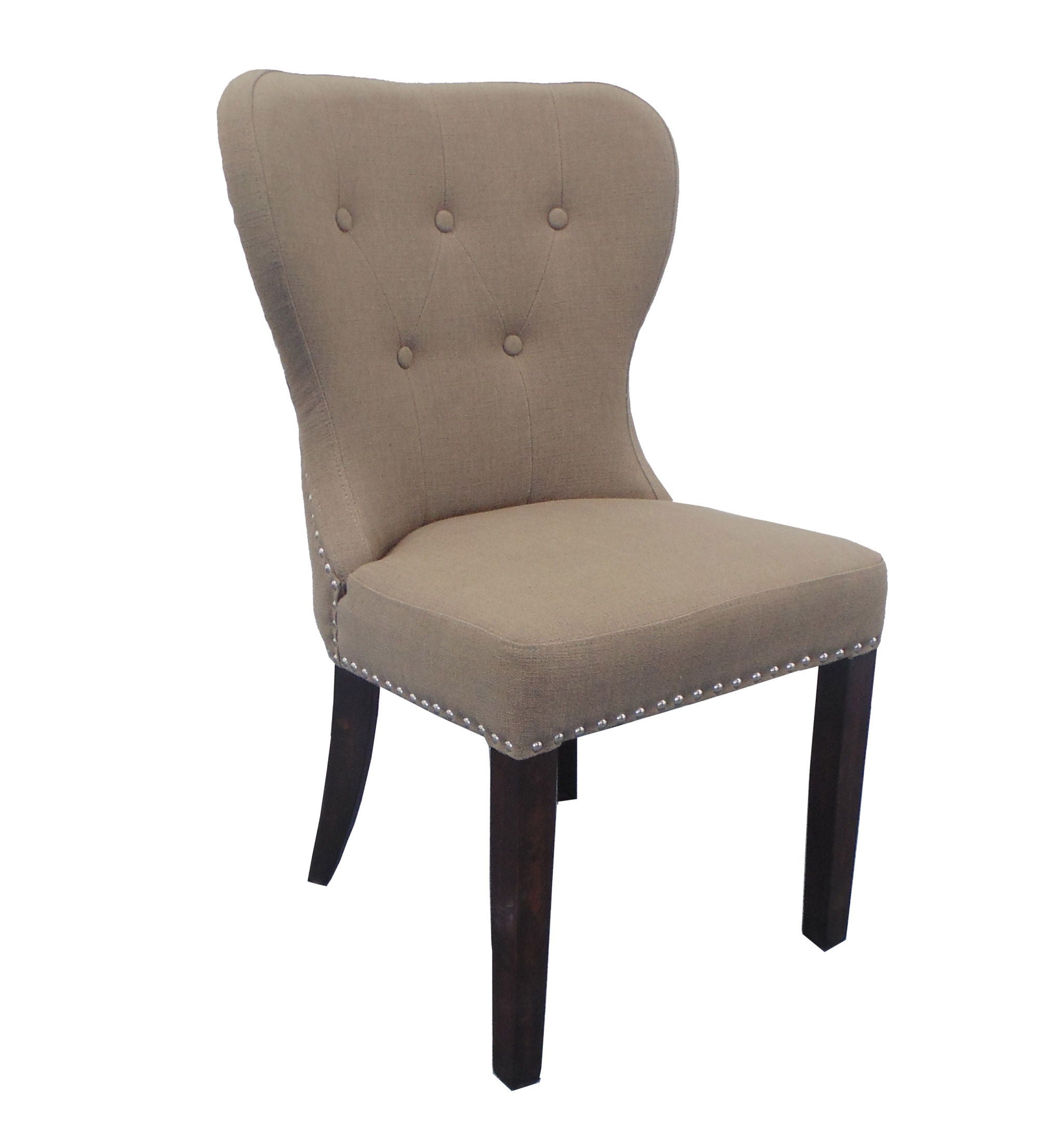 Linen Tufted Side Chair - Taupe / Dark Brown