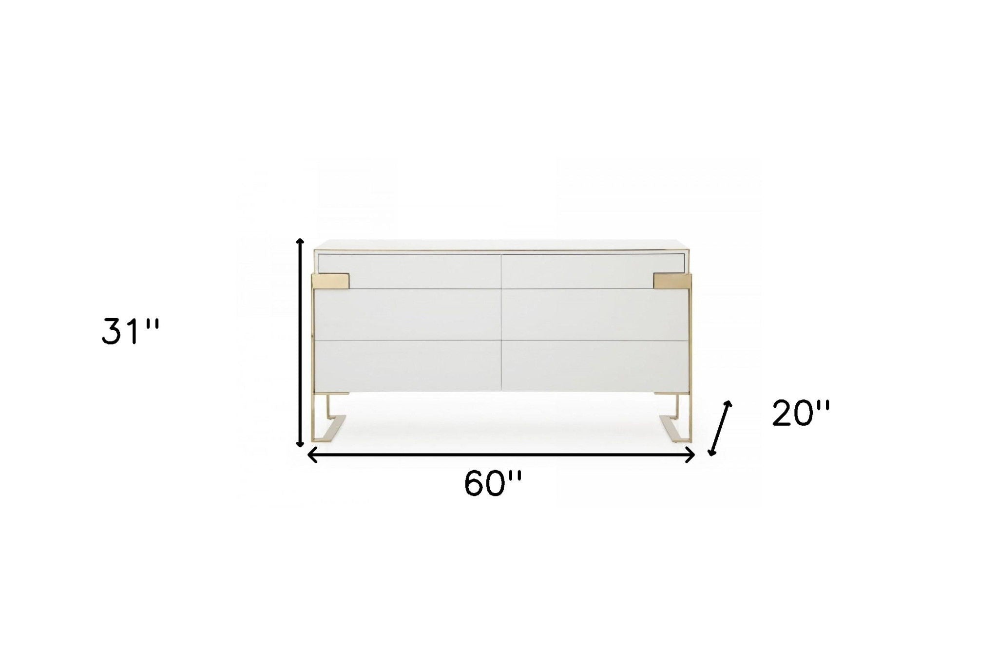 Solid And Manufactured Wood Six Drawer Dresser - White Champagne Gold