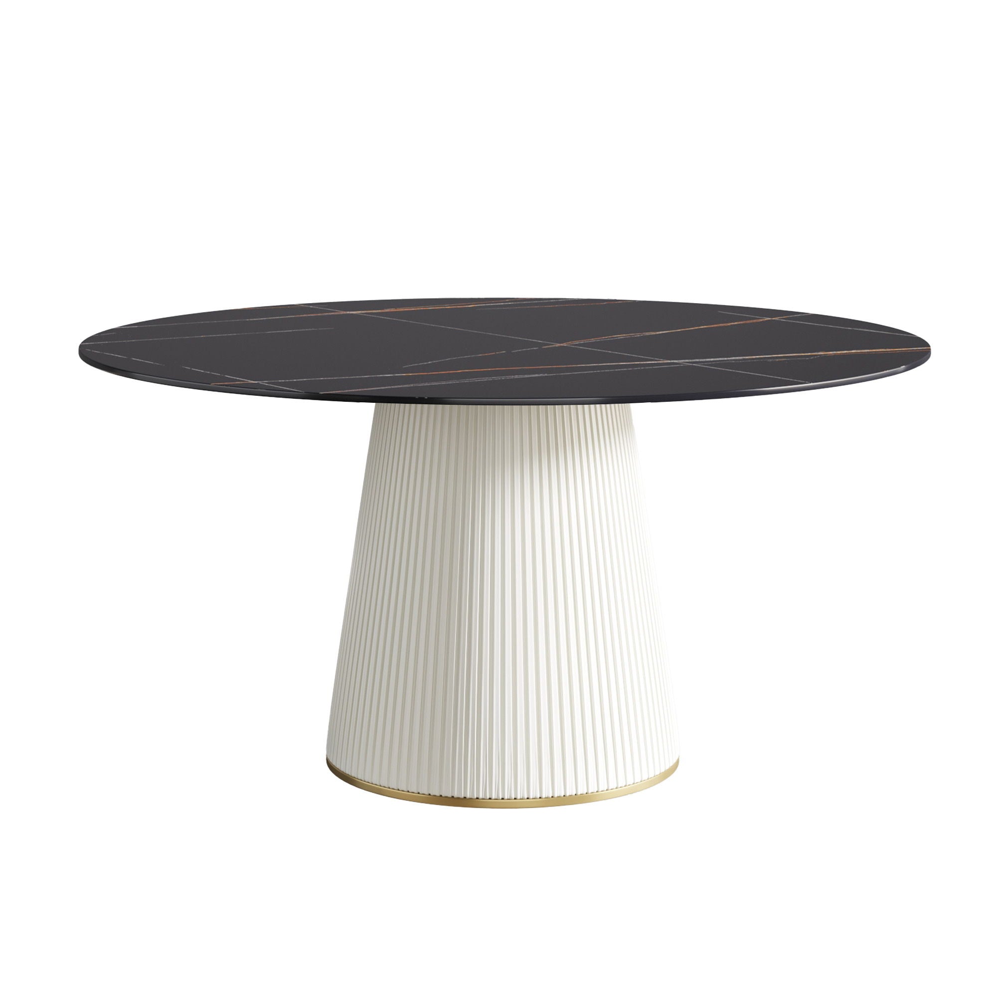 Modern Artificial Stone Round Plywood PU Base Dining Table, Can Accommodate 8 People, (Not Including Chairs) - Black / Beige