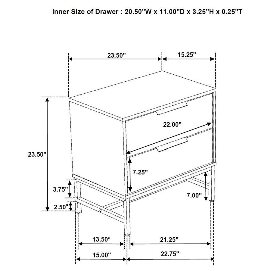 Sonora - 2-Drawer Nightstand Bedside Table - White by Coaster Fine Furniture | Bel Furniture