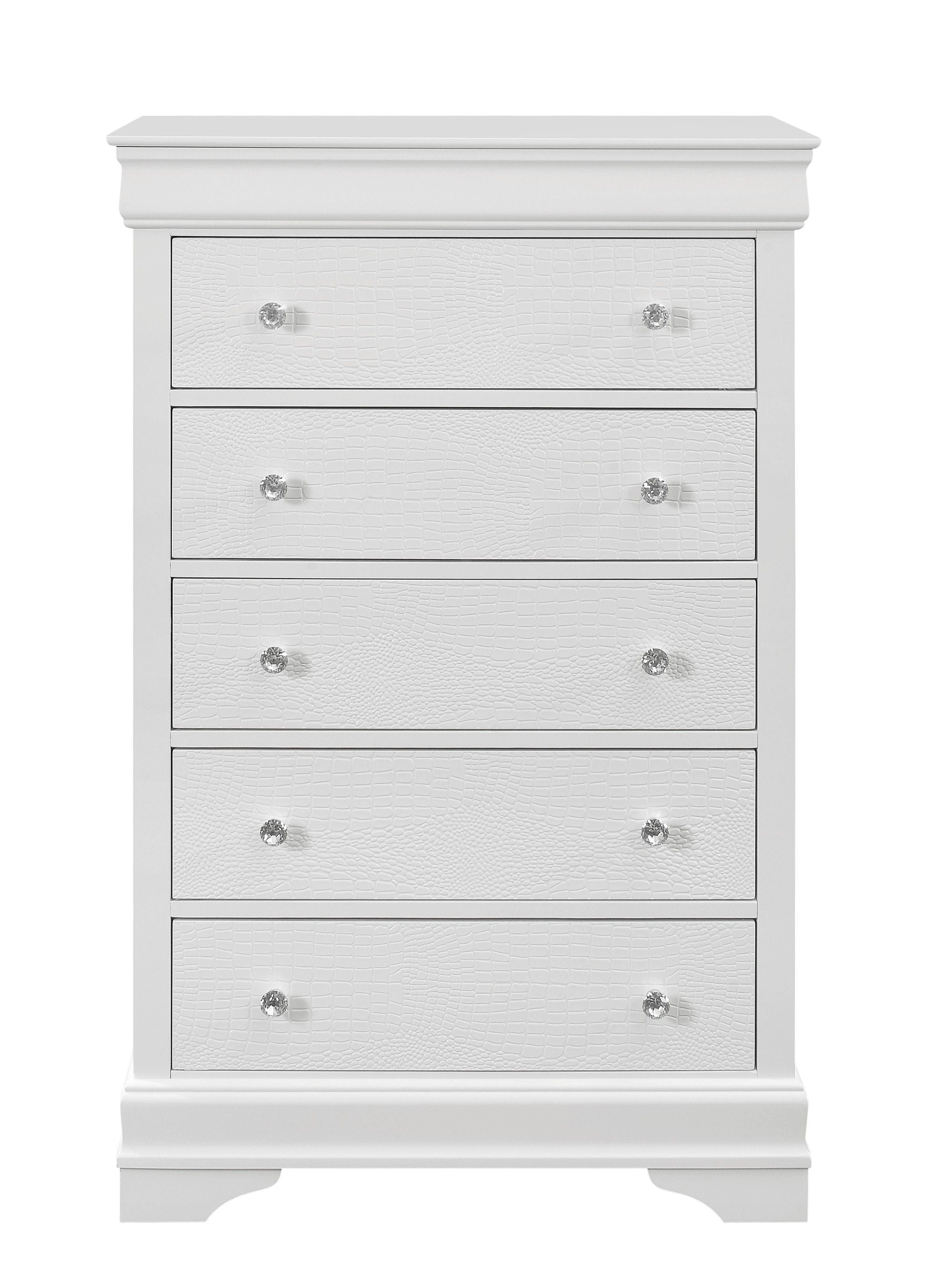 Solid Wood Five Drawer Chest - Metallic White