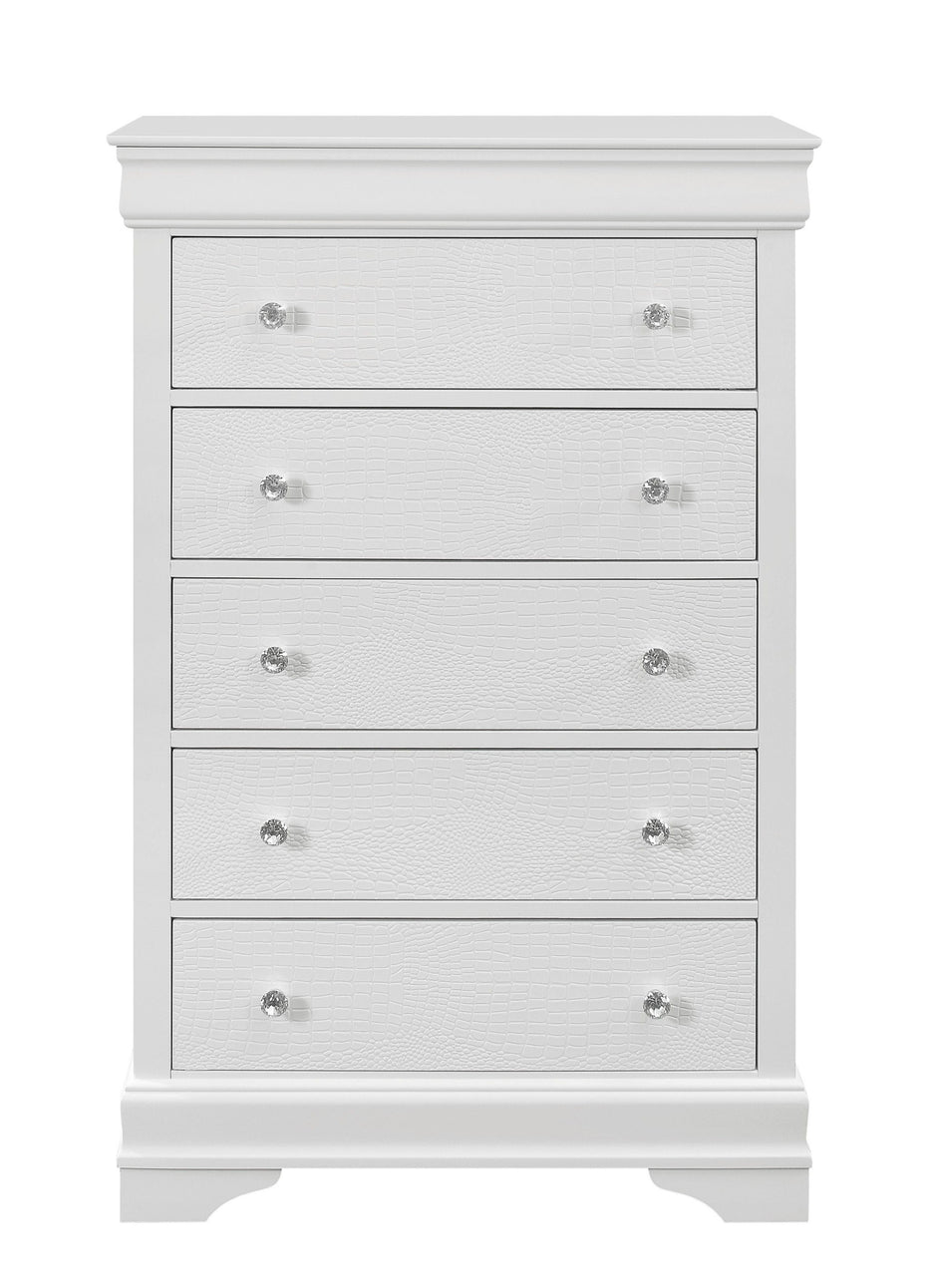 Solid Wood Five Drawer Chest - Metallic White