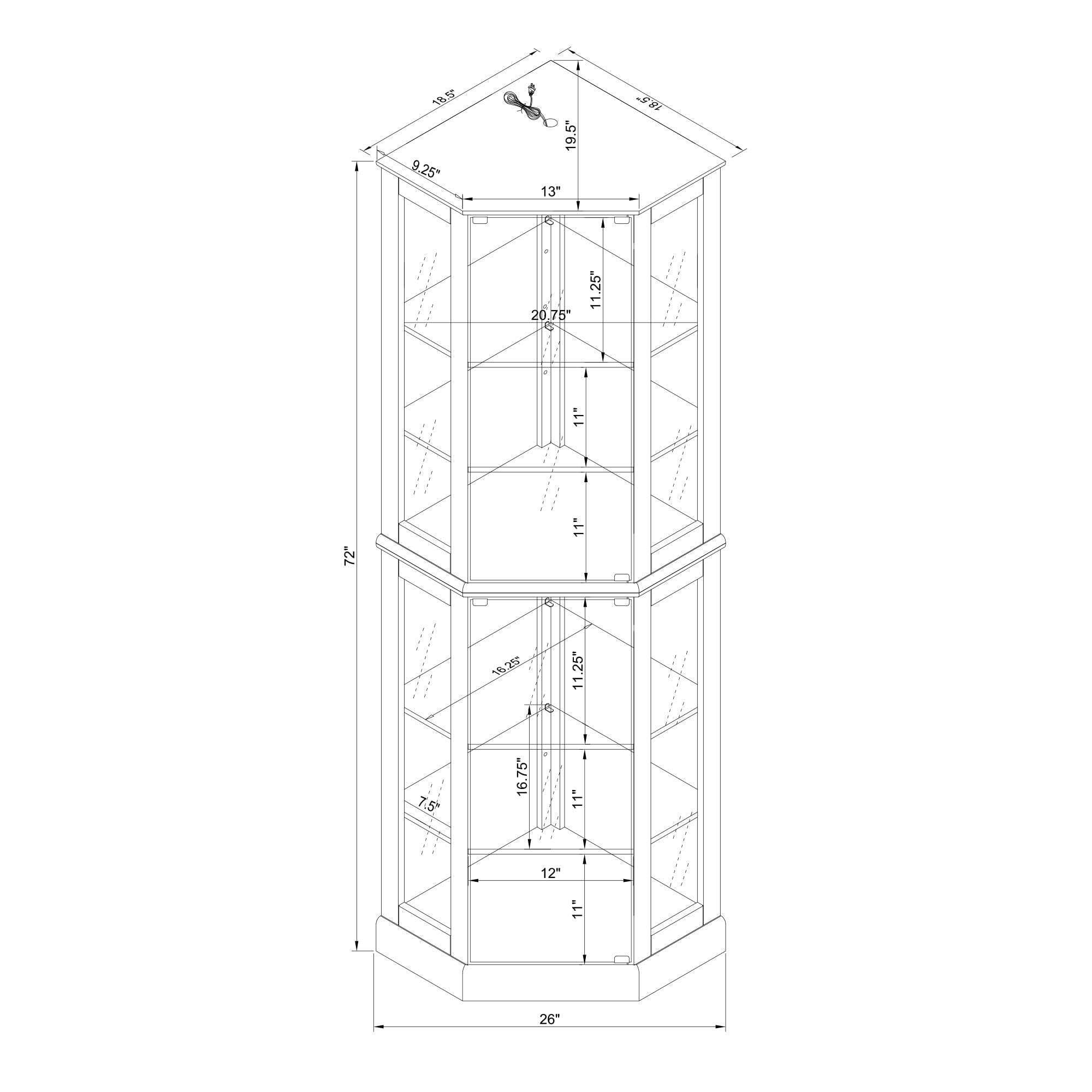 6 Shelf Corner Curio Display Cabinet With Lights, Mirrors And Adjustable Shelves (E26 Light Bulb Not Included)