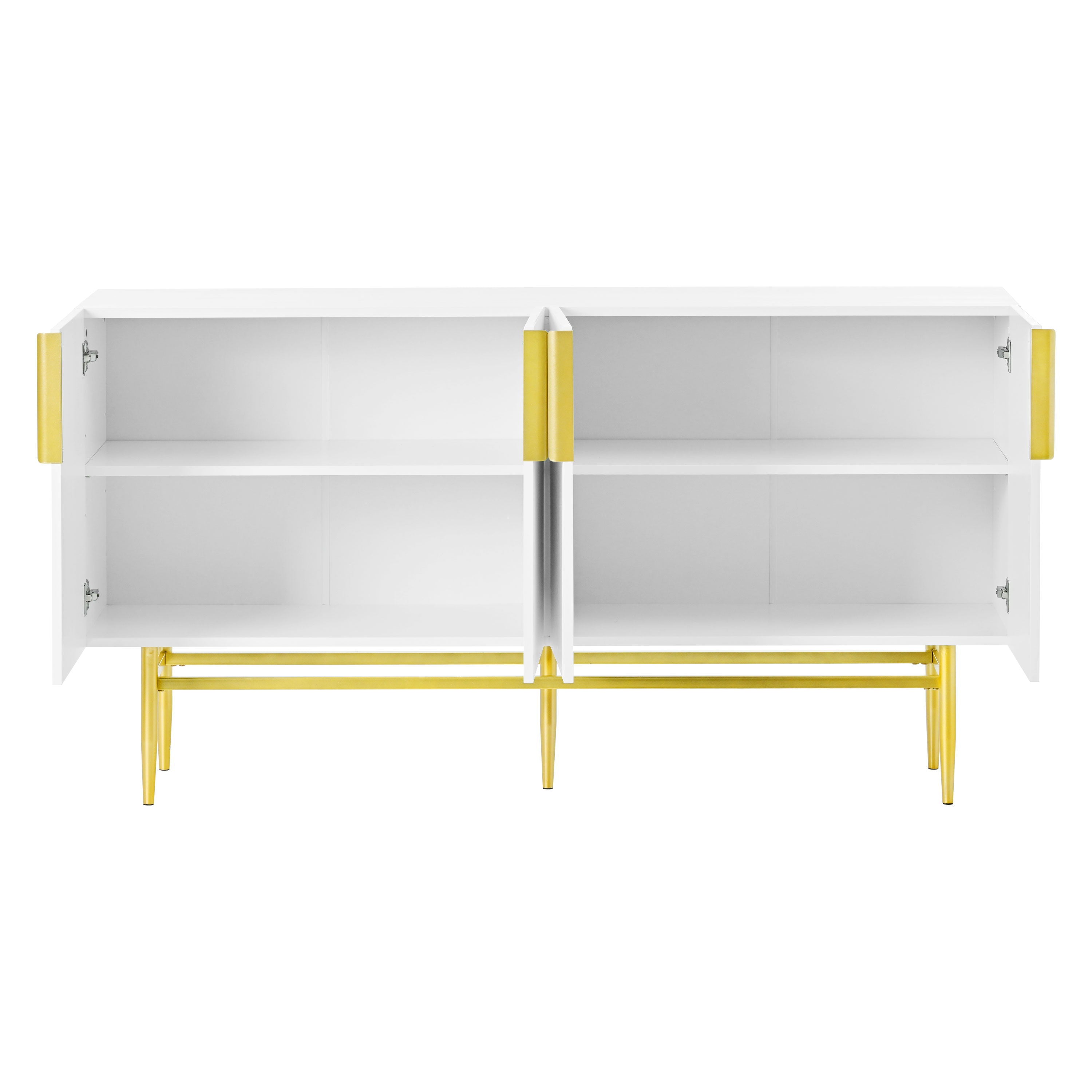 Modern Elegant 4 Door Sideboard Gold Metal Handle Buffet Cabinet For Dining Room, Living Room, Bedroom, Hallway