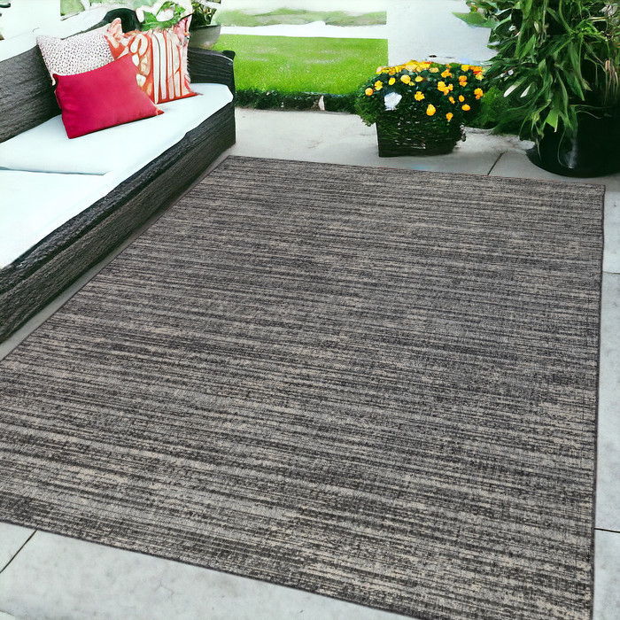 6' X 9' Striped Stain Resistant Outdoor / Indoor Area Rug - Brown / Ivory