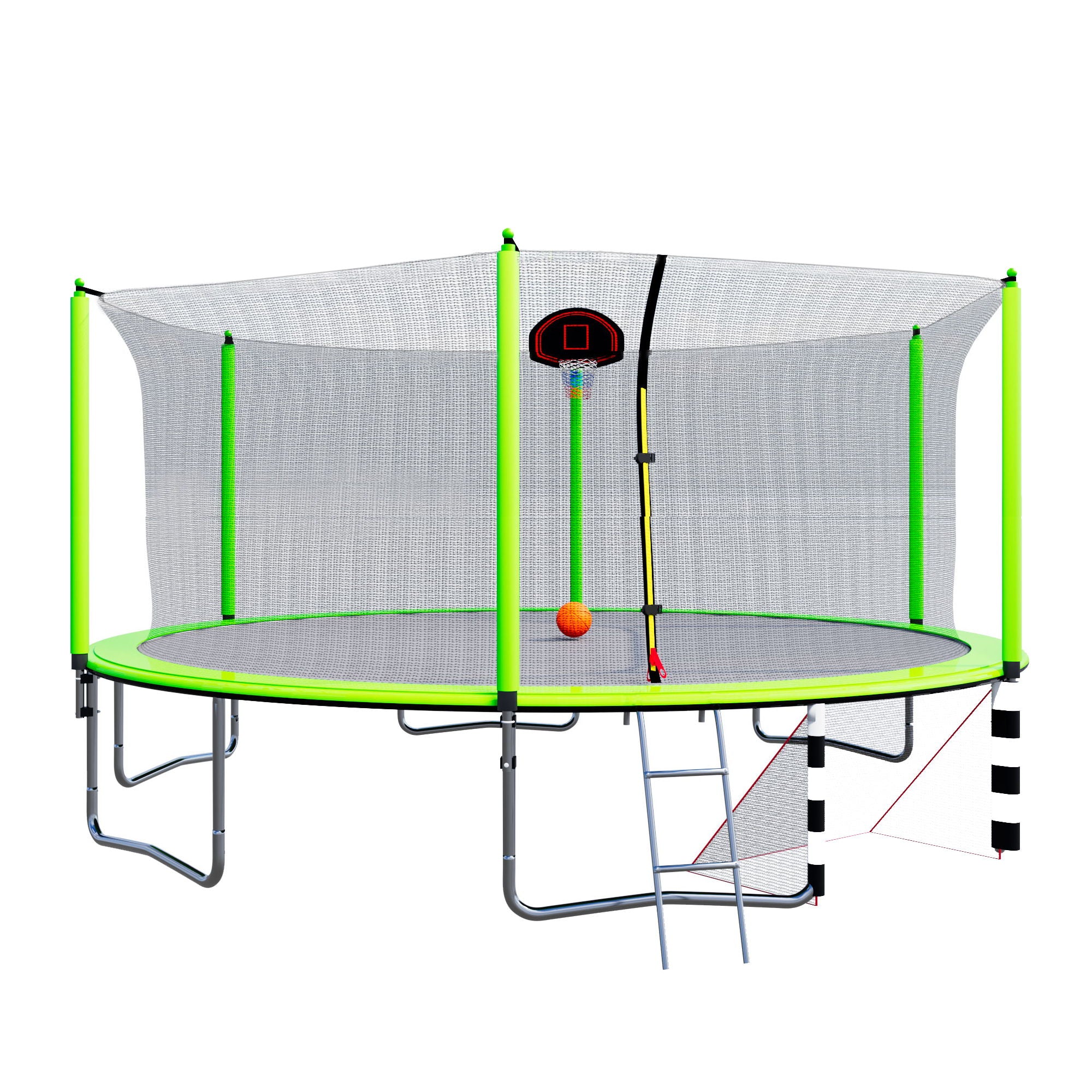 16Ft Trampoline With Basketball Hoop Pump And Ladder (Inner Safety Enclosure) With Soccer Goal