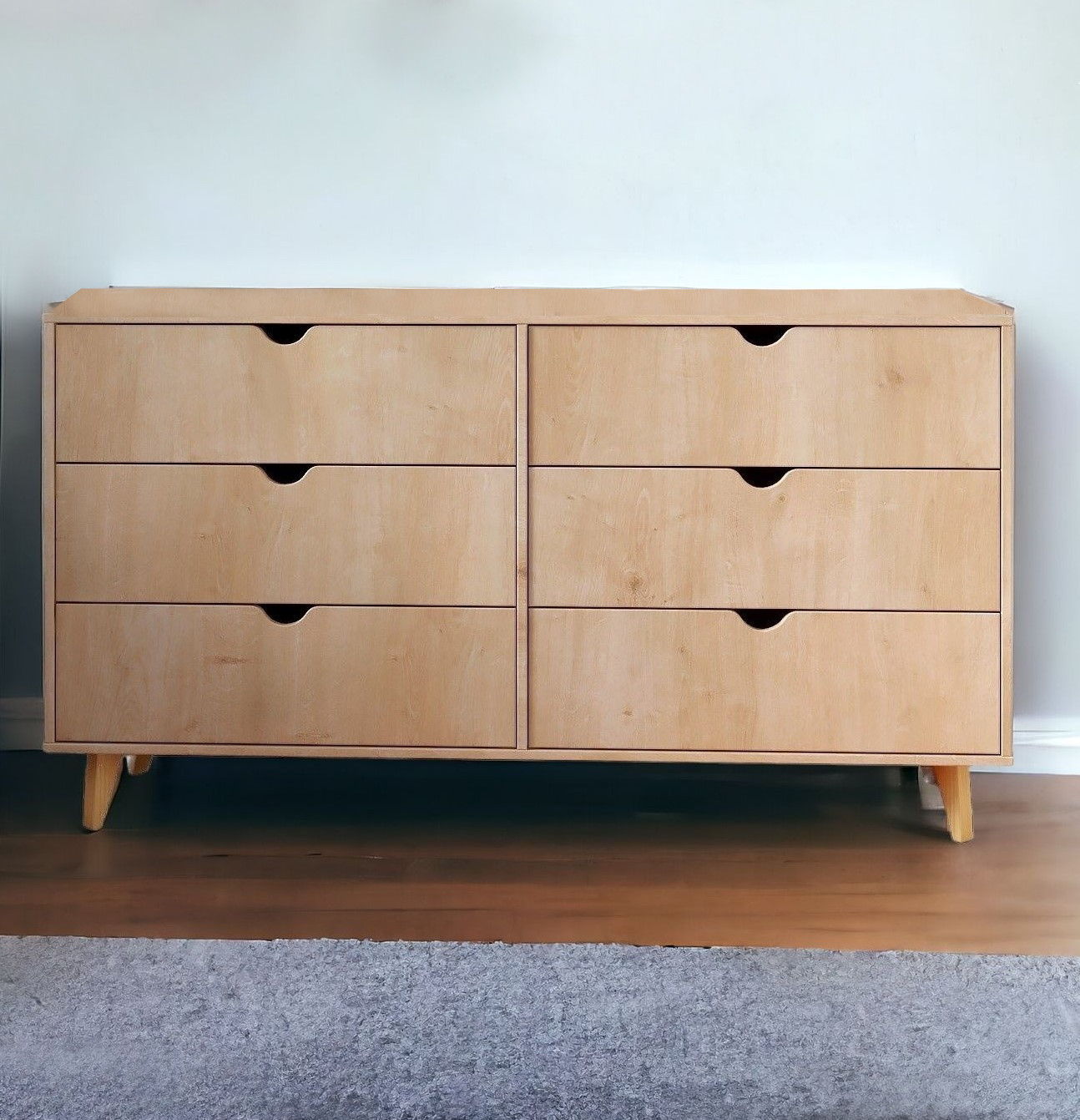 Scoop Handle Six Drawer Double Dresser - Natural