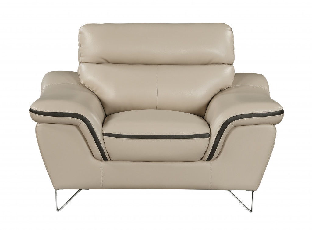 Three Piece Genuine Leather Indoor Six Person Seating Set - Beige