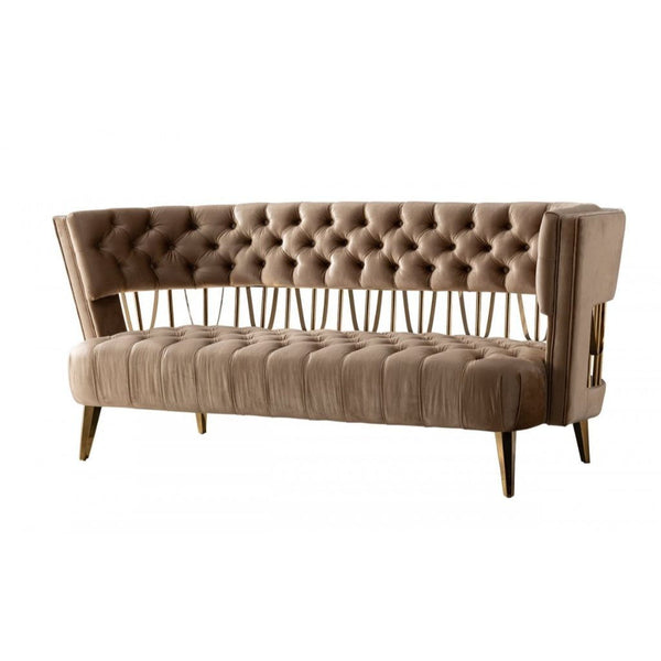 Velvet Exposed Back Love Seat - Dark Beige / Gold