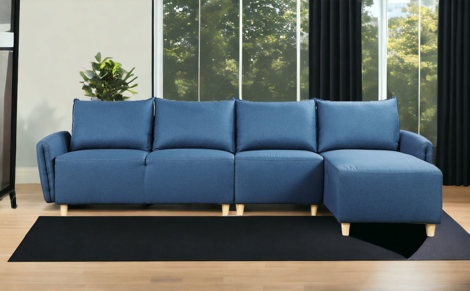 Modular L Shaped Three Piece Sofa And Chaise - Blue