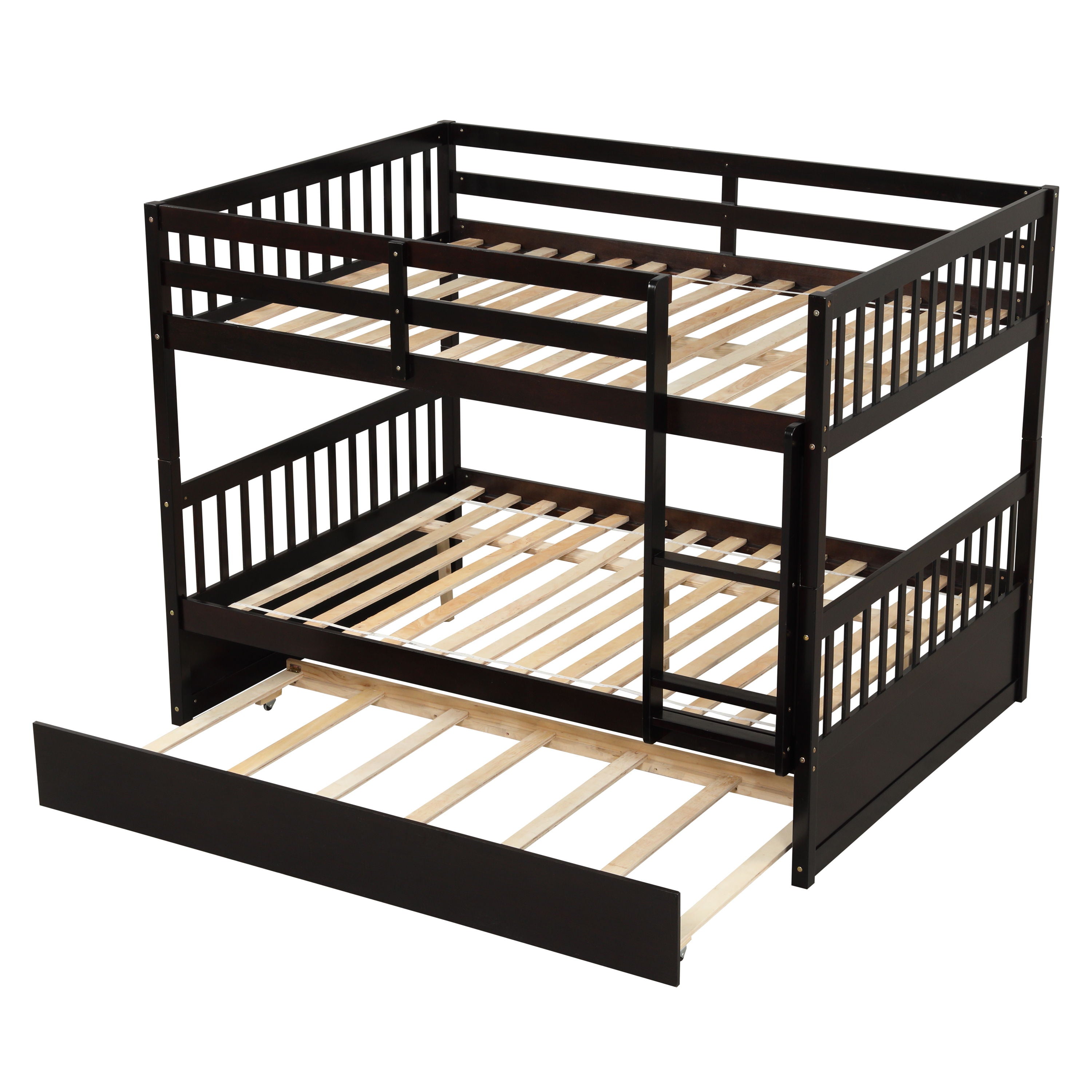 Bunk Bed With Trundle, Convertible To 2 Size Platform Bed, Bunk Bed With Ladder And Safety Rails For Kids