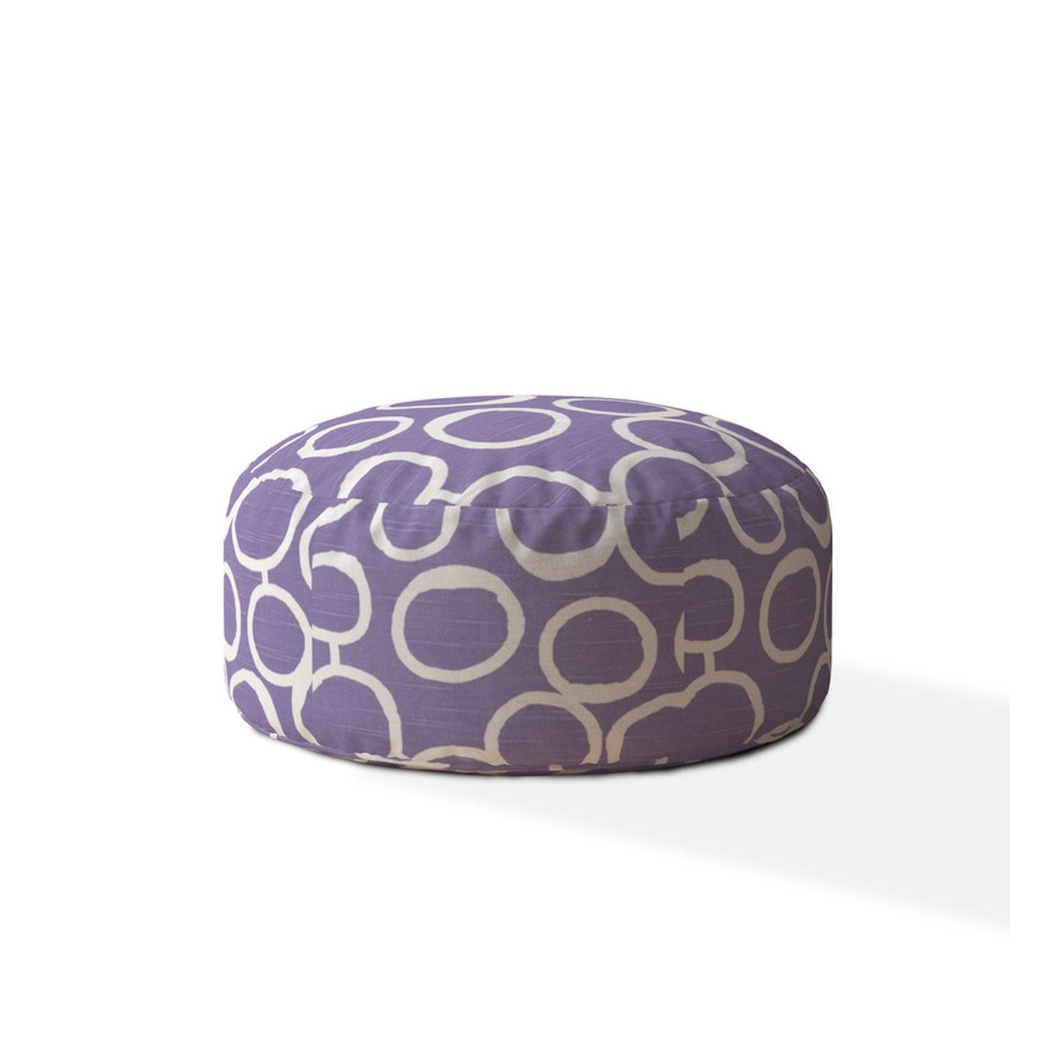 Cotton Round Abstract Pouf Ottoman - Purple / White