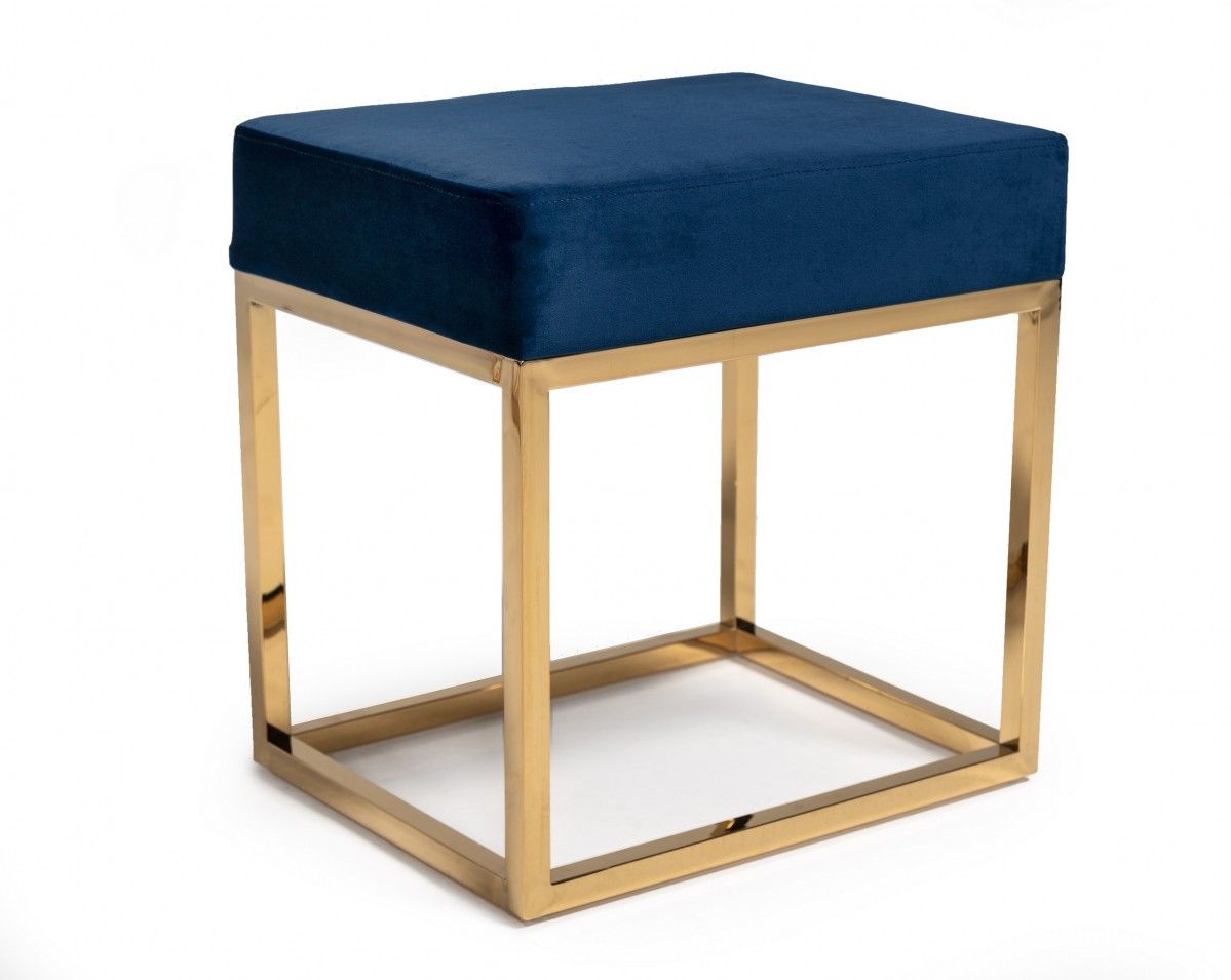 Velvet Ottoman - Blue / Gold