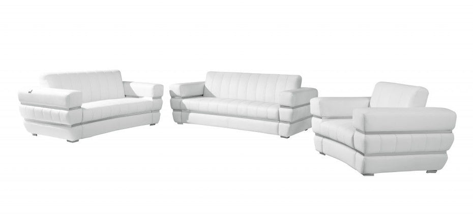 Three Piece Italian Leather Six Person Seating Set Indoor - White