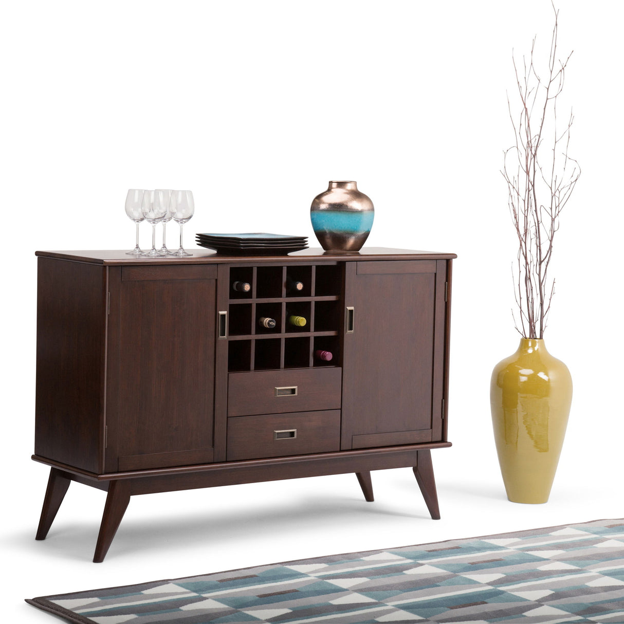 Draper - Mid Century Sideboard Buffet And Wine Rack - Medium Auburn Brown by Simpli-Home | Bel Furniture