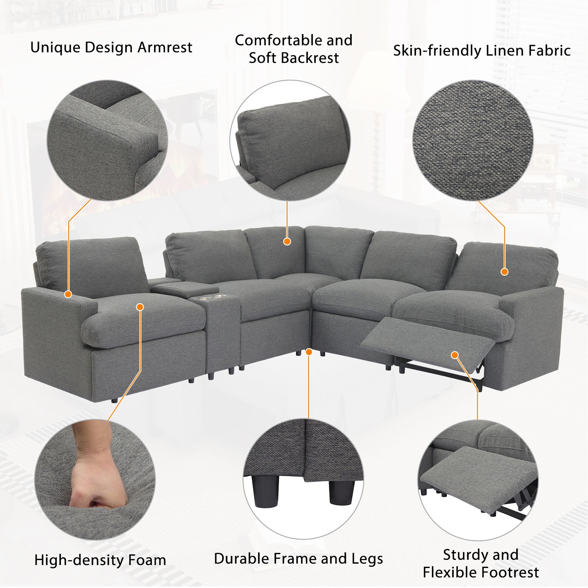 Power Recliner Corner Sofa Home Theater Reclining Sofa Sectional Couches With Storage Box, Cup Holders, USB Ports And Power Socket For Living Room