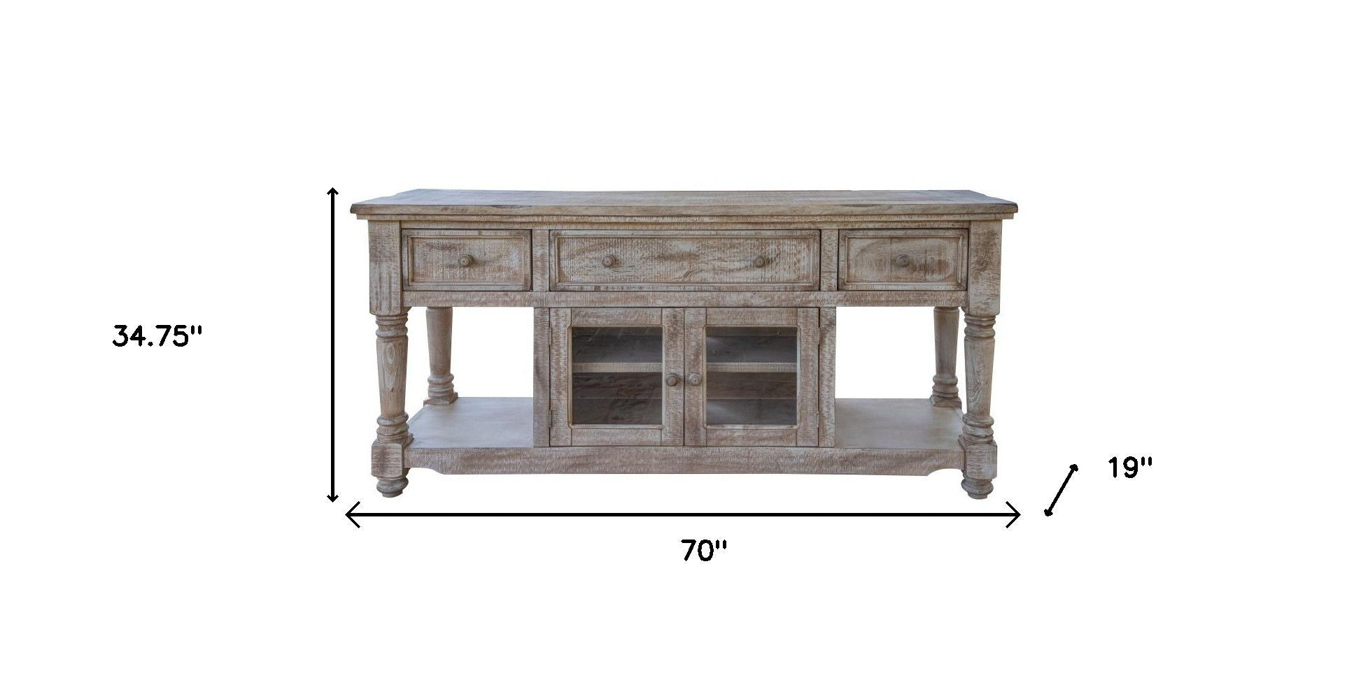 Wood Cabinet Enclosed Storage Distressed TV Stand - Desert Sand