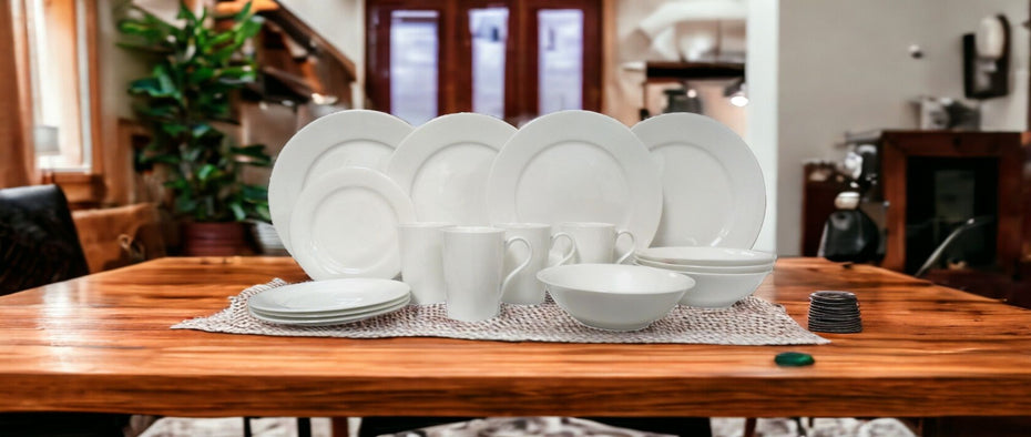 Sixteen Piece Round Bone China Service For Four Dinnerware Set - White