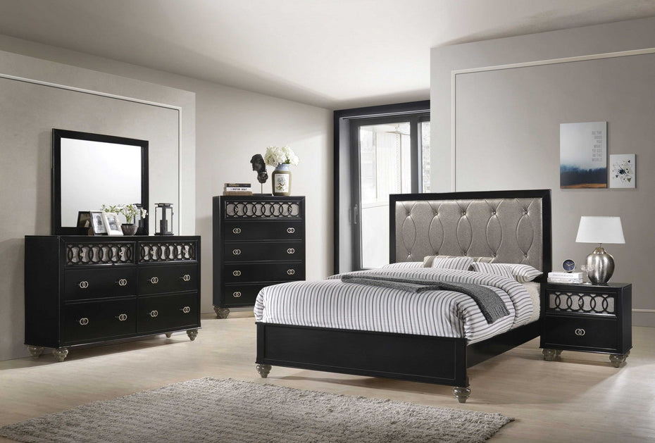 Engineered Wood And Nickel Brushed Metal Dresser - Black