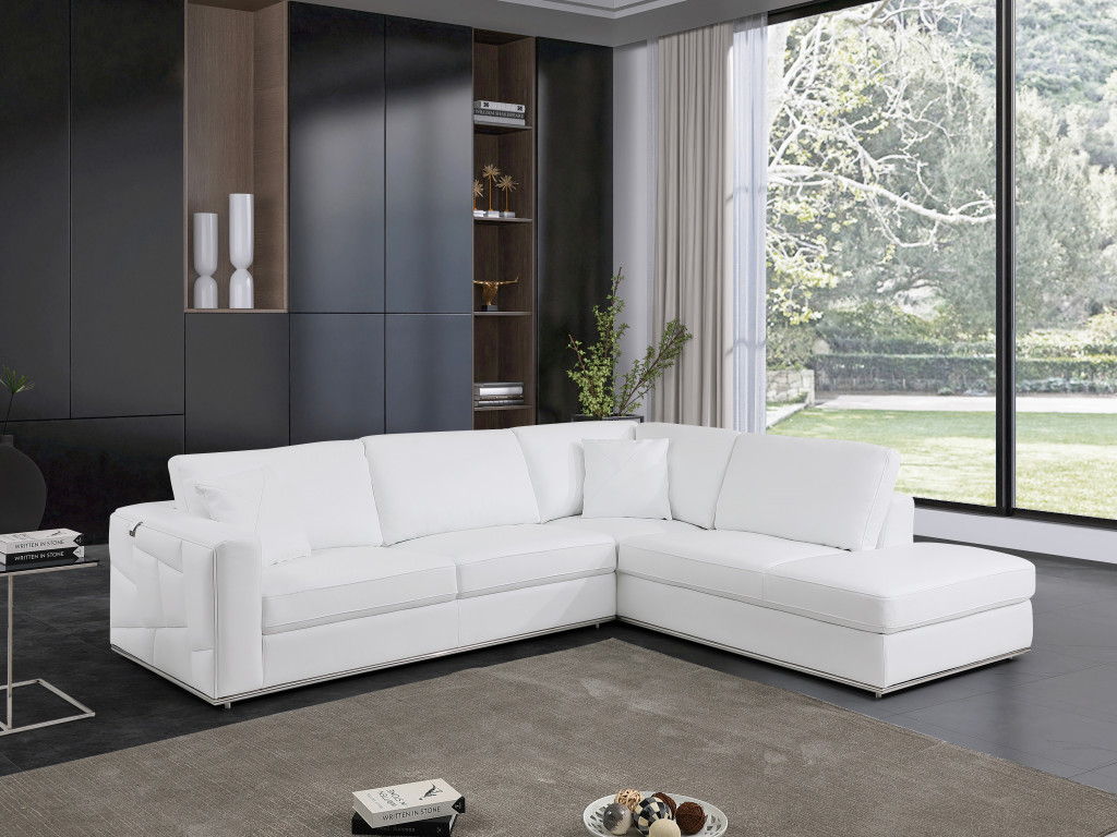 Italian Leather Reclining L Shaped Two Piece Corner Sectional - White