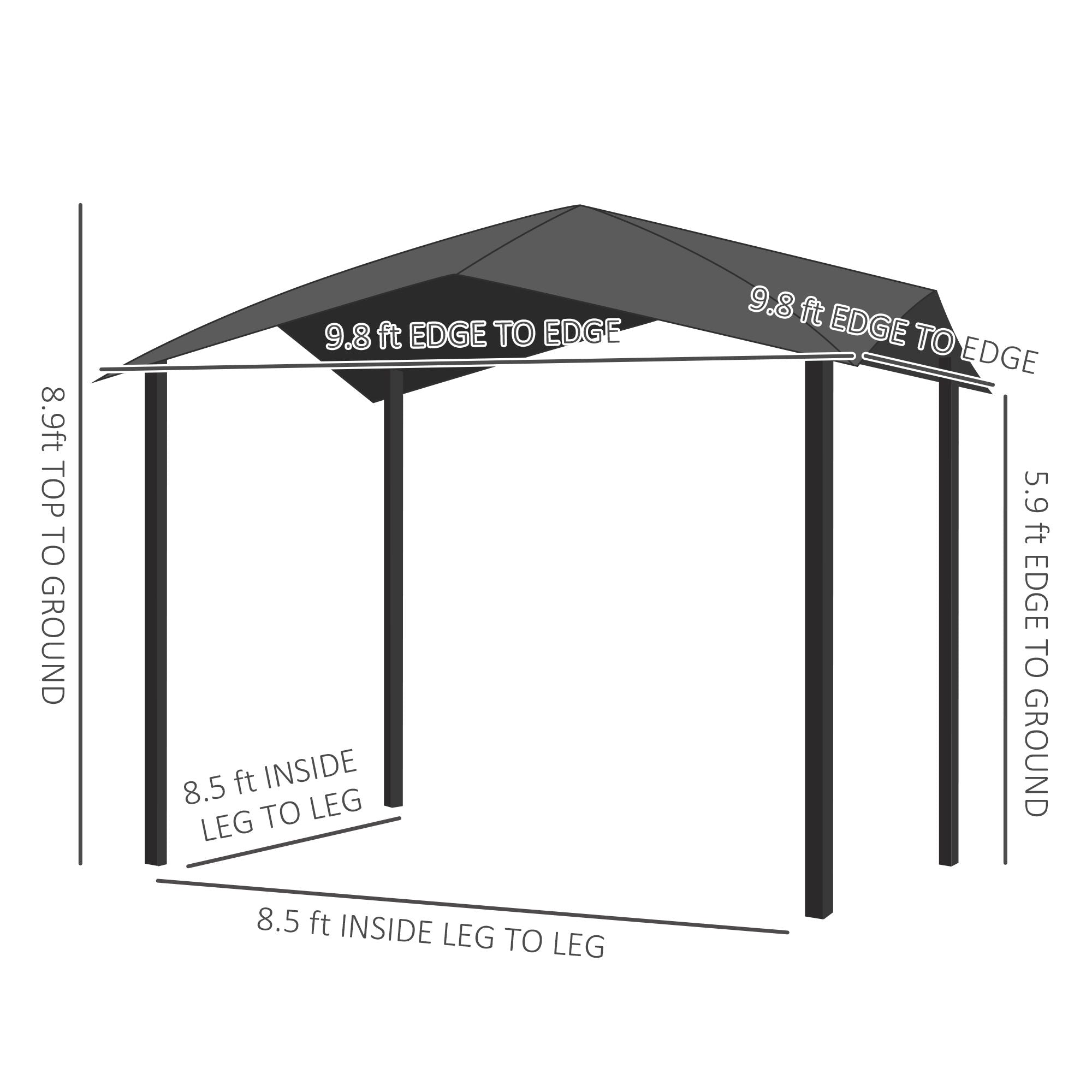 Outsunny - 10' x 10' Soft Top Patio Gazebo Outdoor Canopy With Unique Geometric Design Roof, All-Weather Steel Frame - Gray