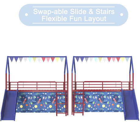 Jack - House Loft Bed With Slide And Curtain Set - view 66