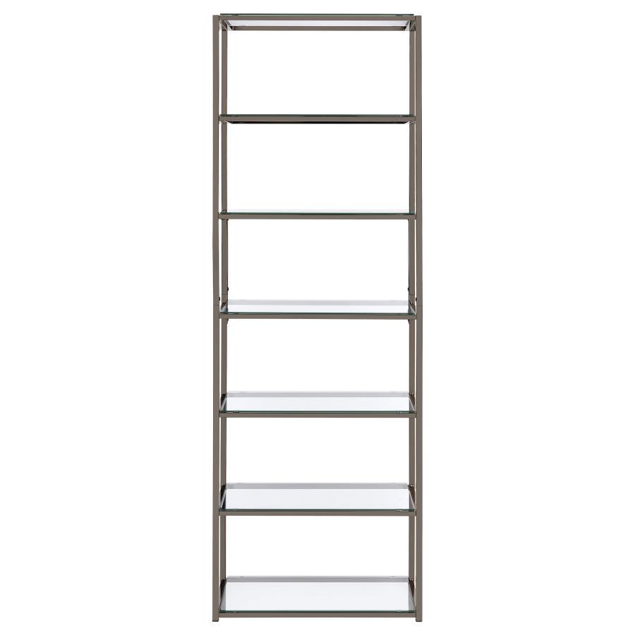 Kate - 5-Shelf Glass Bookshelf - Black Nickel