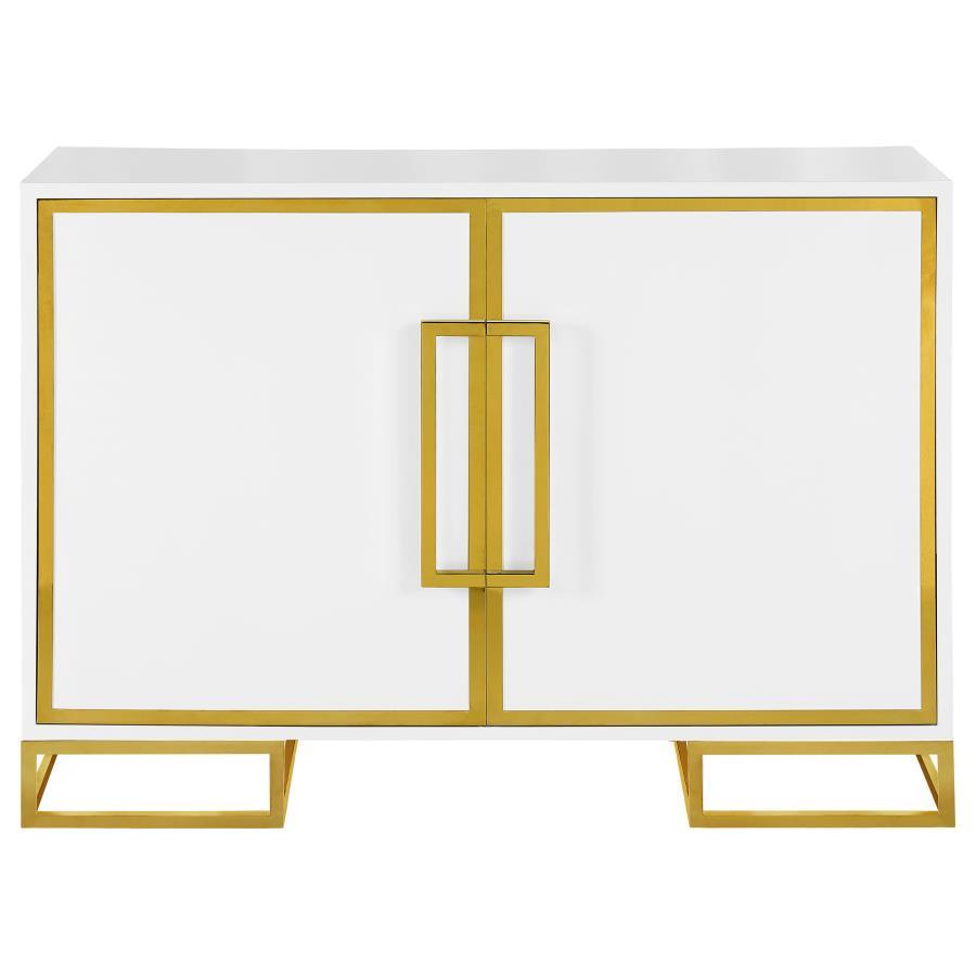 Elsa - 2 Door Wood Storage Accent Cabinet - White And Gold by CoasterEssence | Bel Furniture