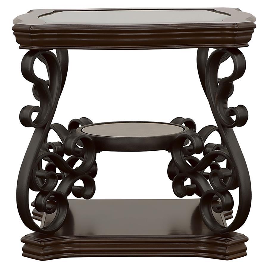 Laney - 1-Shelf Glass Top Rectangular End Table - Deep Merlot by CoasterEssence | Bel Furniture